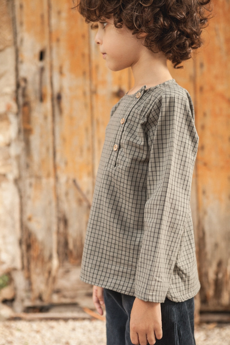 Chemise Jacques coton carreaux kaki-OUTLET-carreaux kaki-marlot-paris