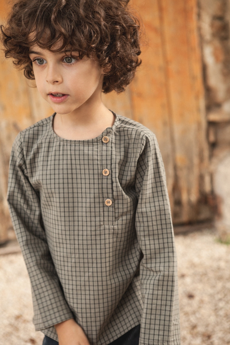 Chemise Jacques coton carreaux kaki-OUTLET-carreaux kaki-marlot-paris