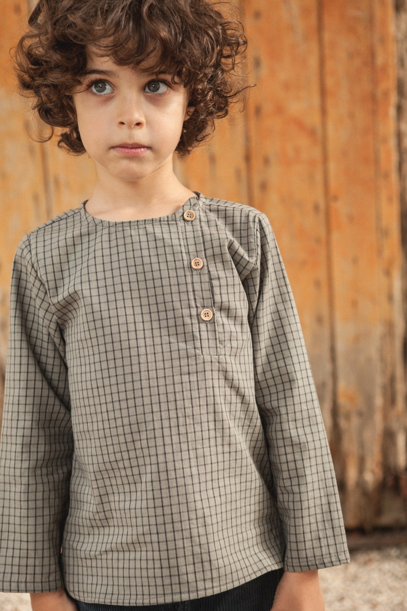 Chemise Jacques coton carreaux kaki-OUTLET-carreaux kaki-marlot-paris