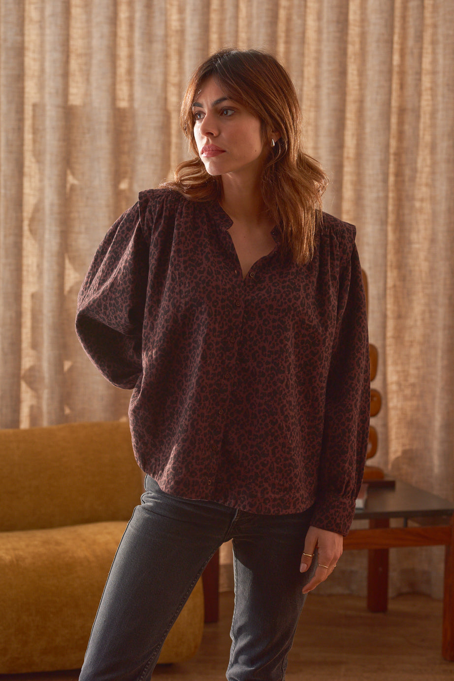 Blouse femme imprimé léopard couleur chocolat Marlot Paris
