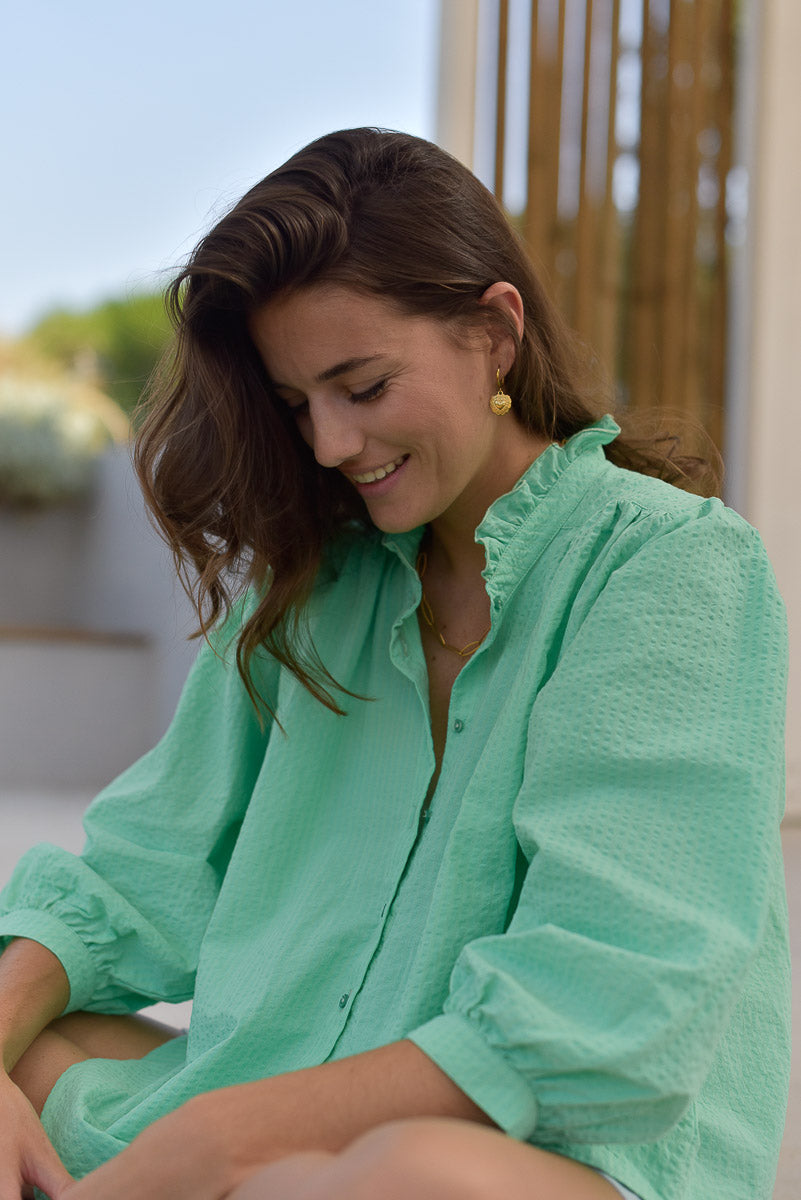 détail col et manches blouse femme dahlia vert mint marlot paris
