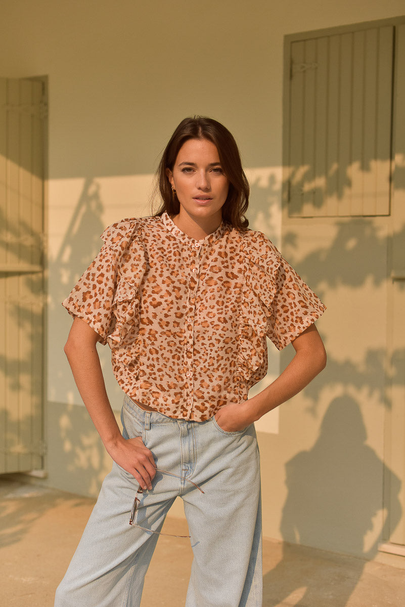 look femme blouse léopard rose marlot paris jean clair