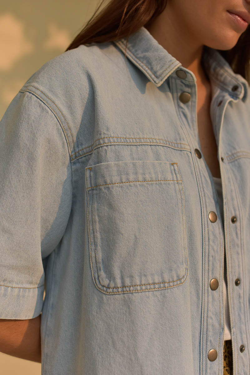 détail poche et boutons veste jeans colette marlot paris