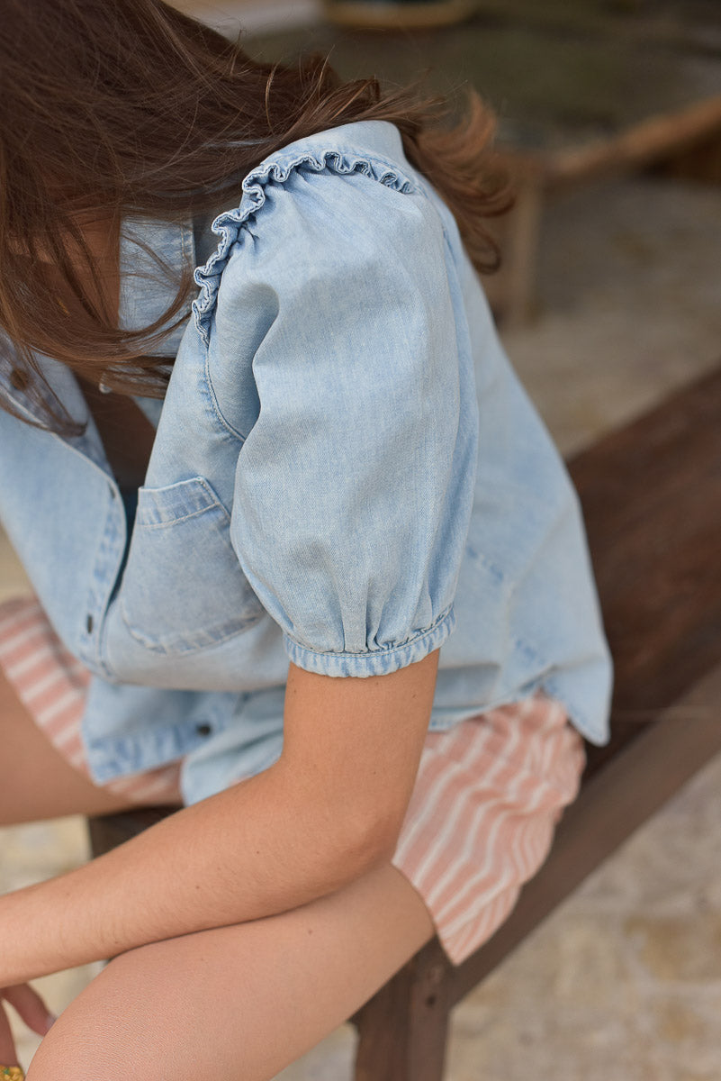 détail blouse et volants épaule blouse femme clémence bleach marlot paris