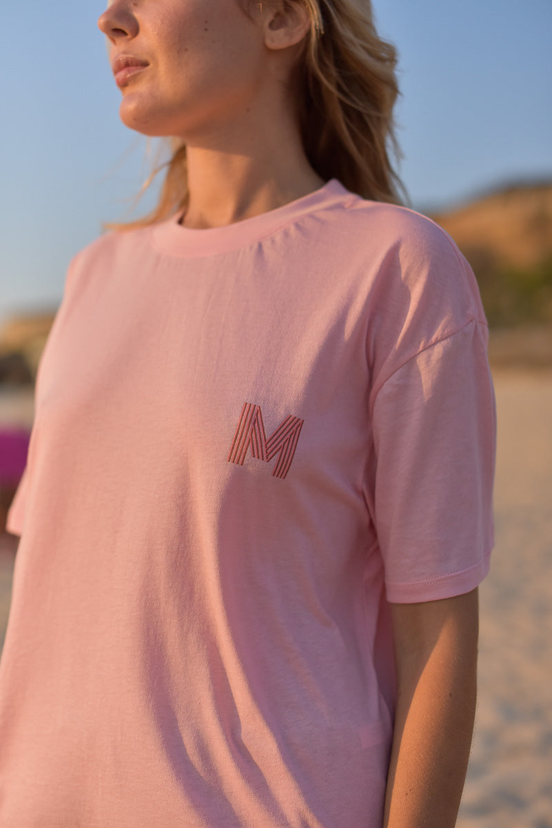detail broderie lettre m tee shirt femme coton bio rose marlot paris