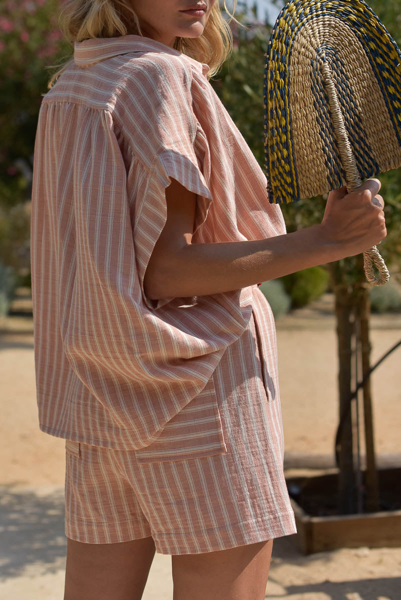 détail manche chemise femme rayée elina marlot paris éventail