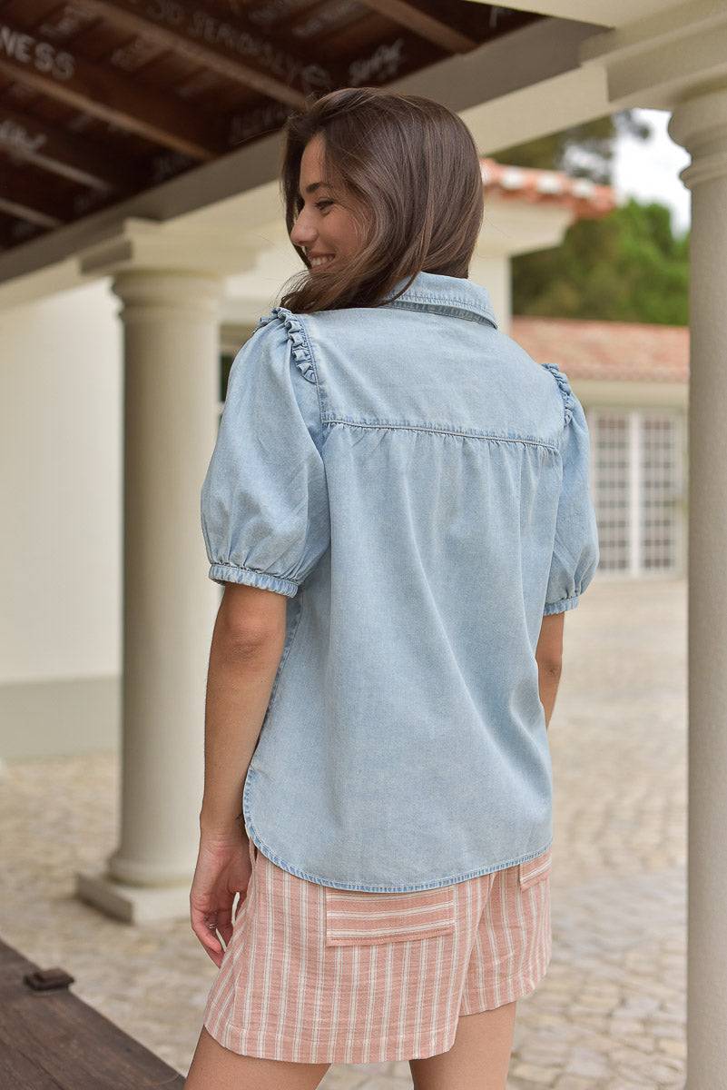 vue de dos blouse femme denim bleach marlot paris