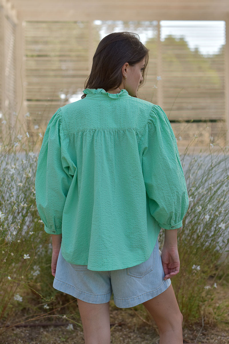 vue de dos blouse dahlia vert mint marlot paris