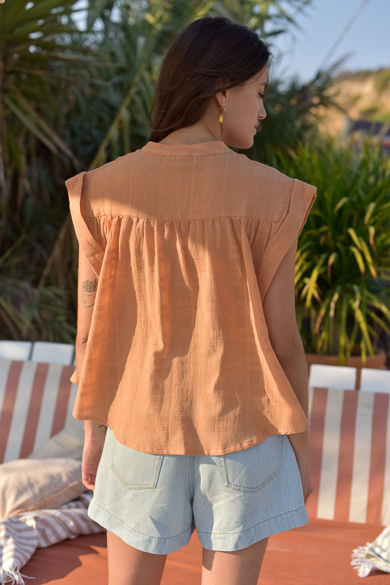 vue de dos blouse femme agnès argile coton texturé marlot paris