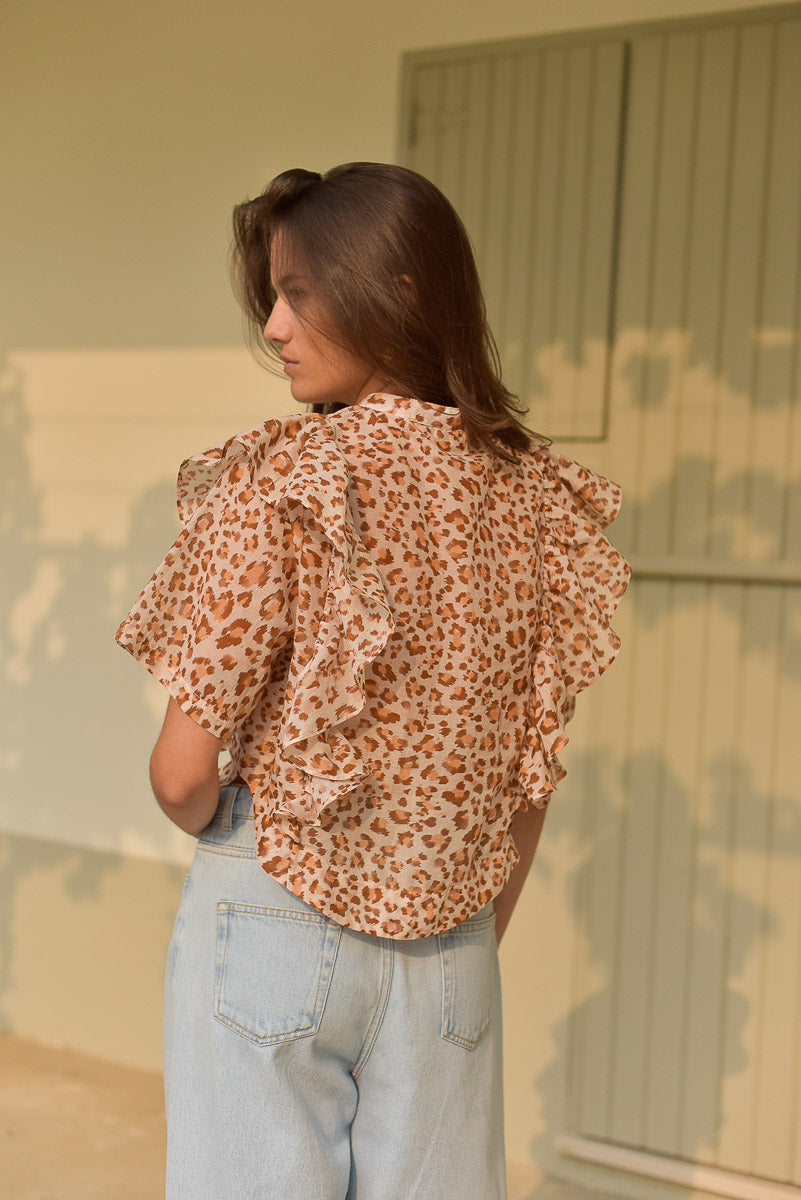 vue de dos blouse femme shiloh léopard rose marlot paris