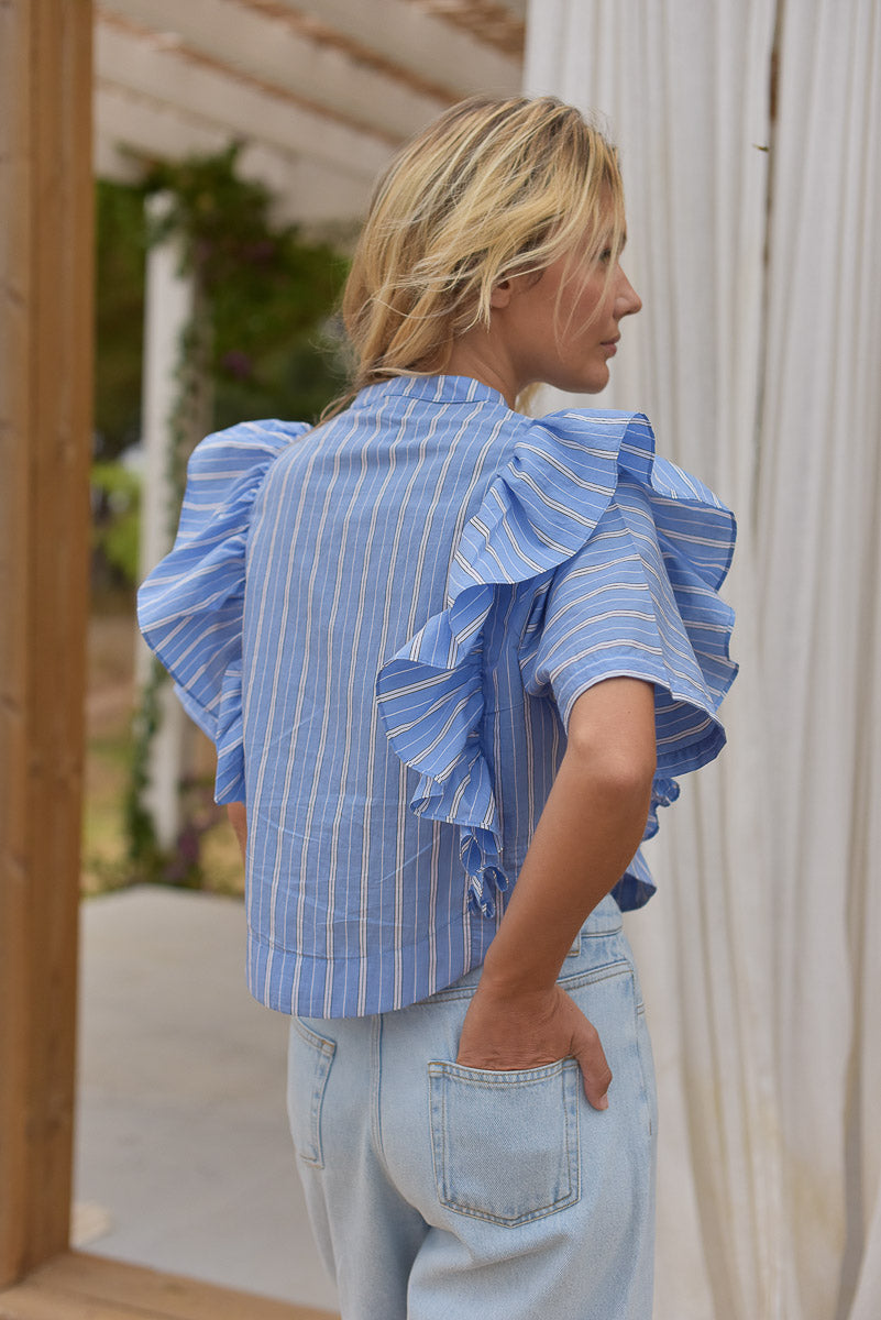 vue de dos blouse femme rayures volants marlot paris