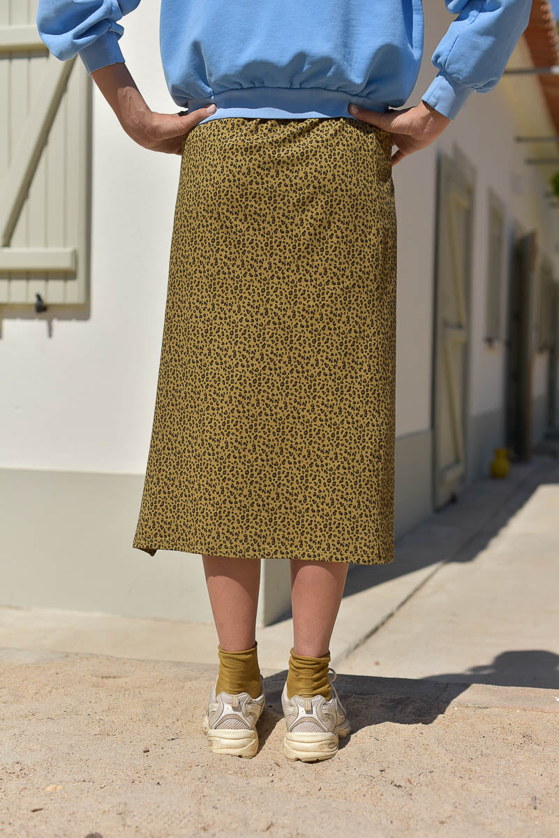 vue de dos jupe femme coton bio léopard marie marlot paris