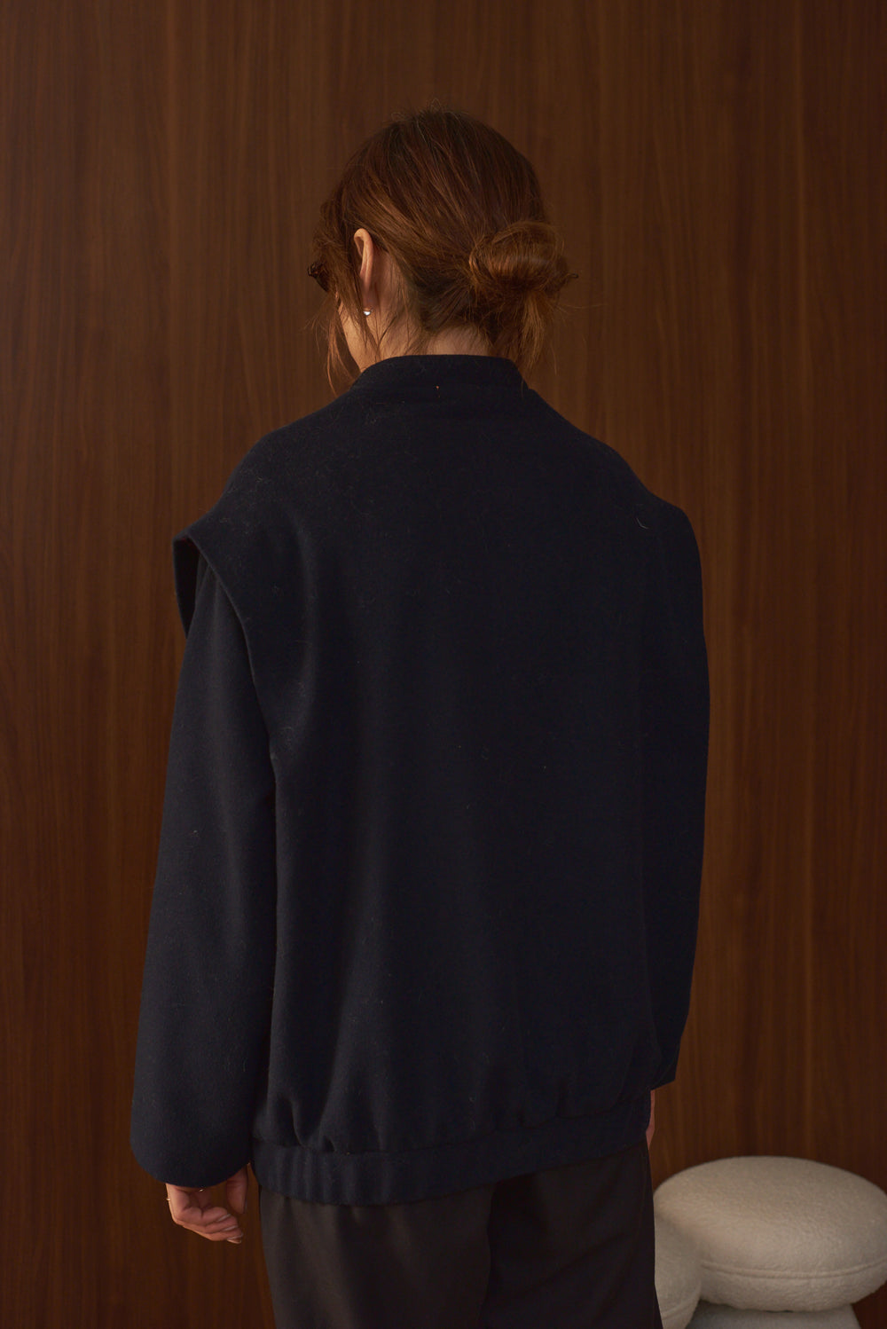 Vue de dos blouson femme laine et cachemire bleu marine Marlot Paris