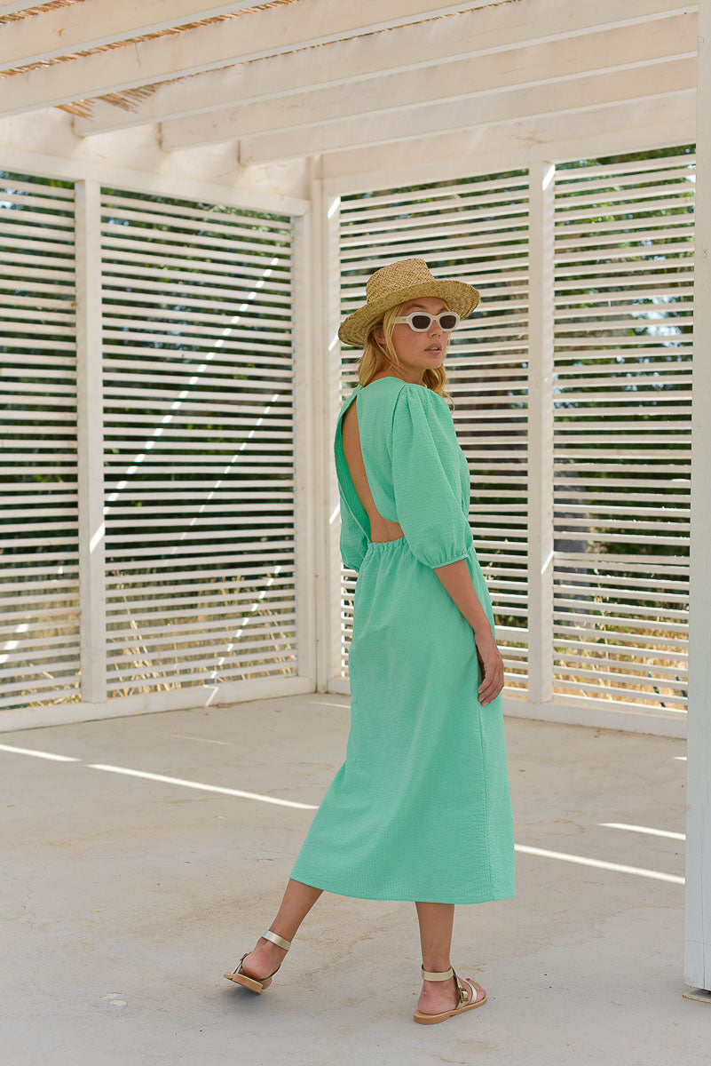 vue de dos robe femme aimé vert mint marlot paris