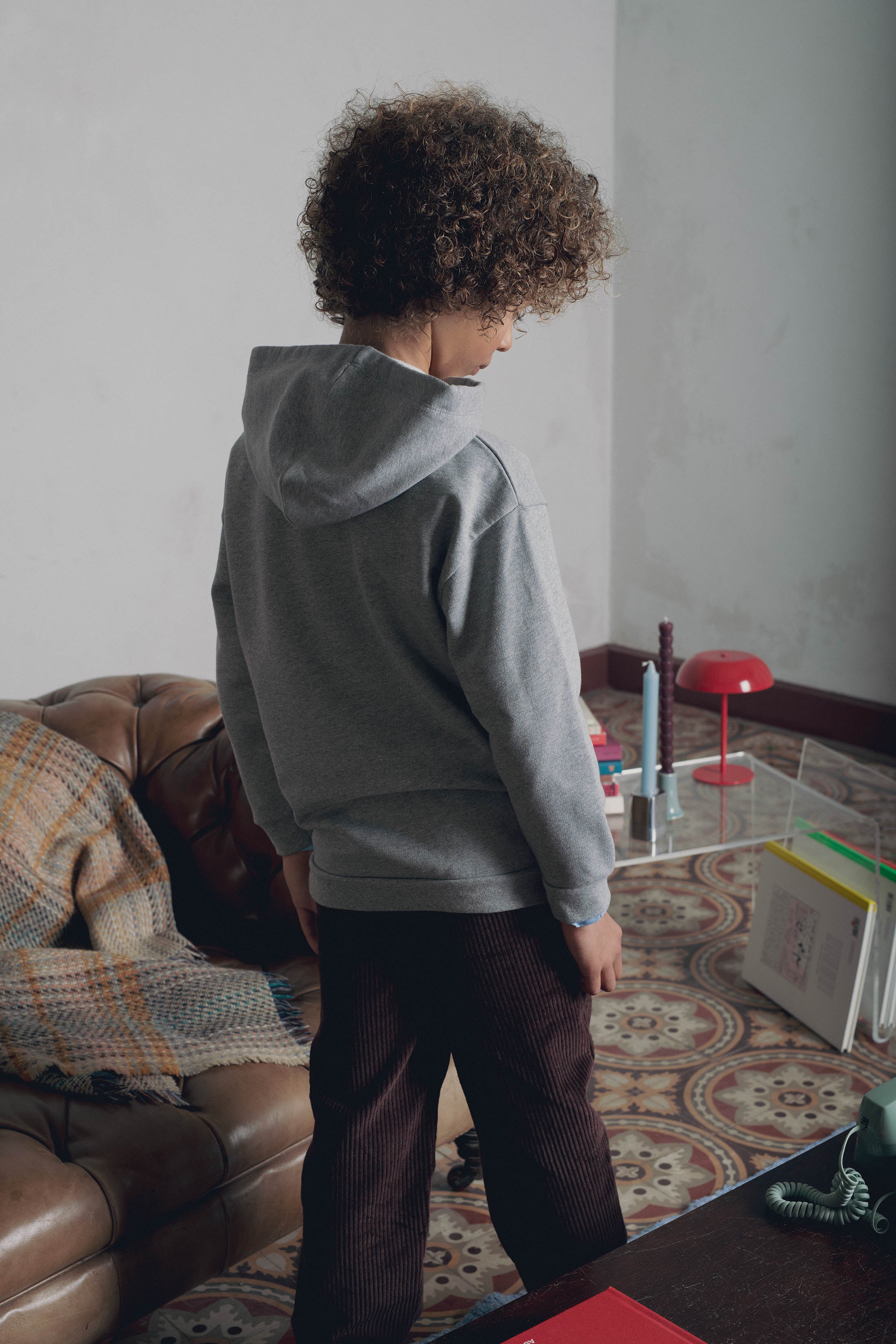 Vue de dos sweat à capuche garçon molleton de coton gris Marlot Pais