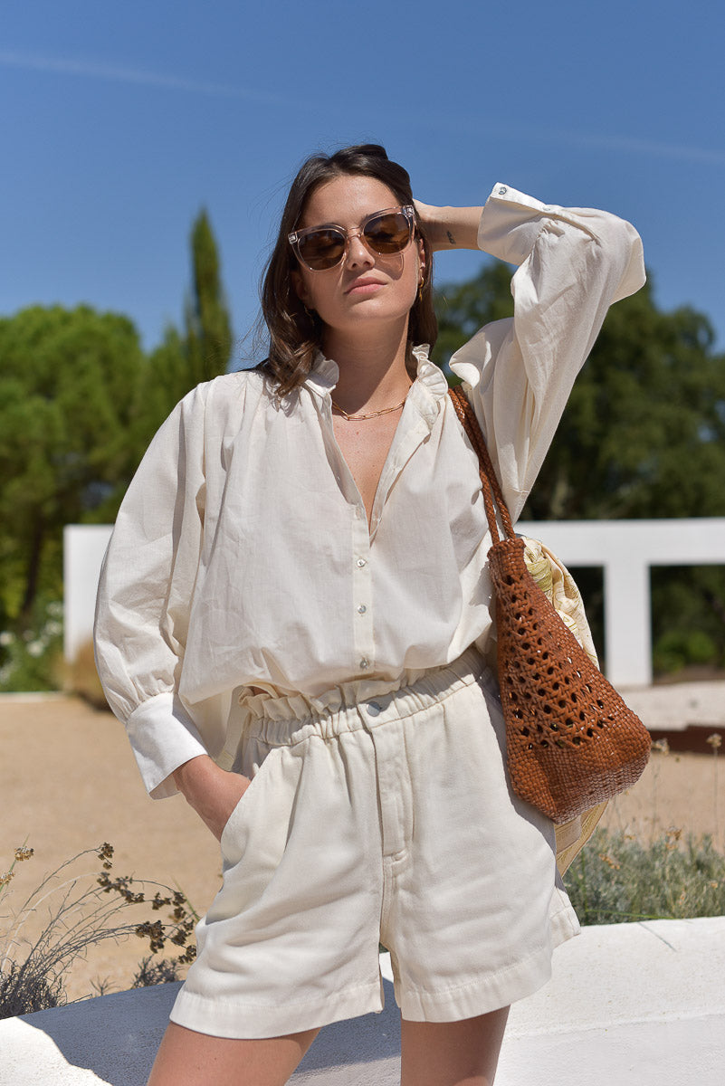 look femme écru short et blouse marlot paris