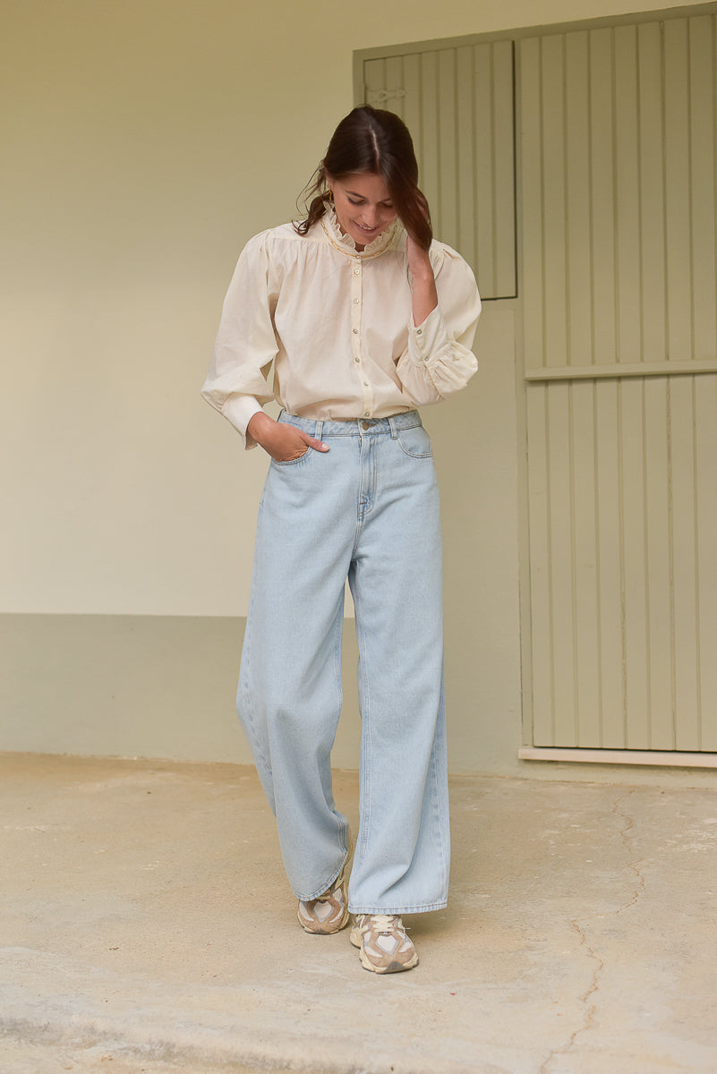 look femme été blouse écrue jeans jambes large marlot paris