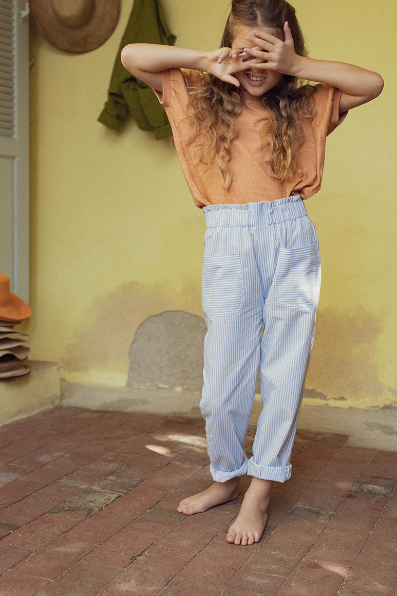 look fille été pantalon rayé tee-shirt ocre marlot paris
