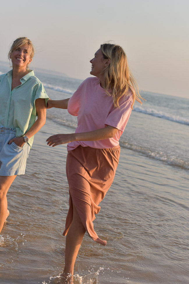 look femme jupe marie coton bio brique marlot paris paysage plage