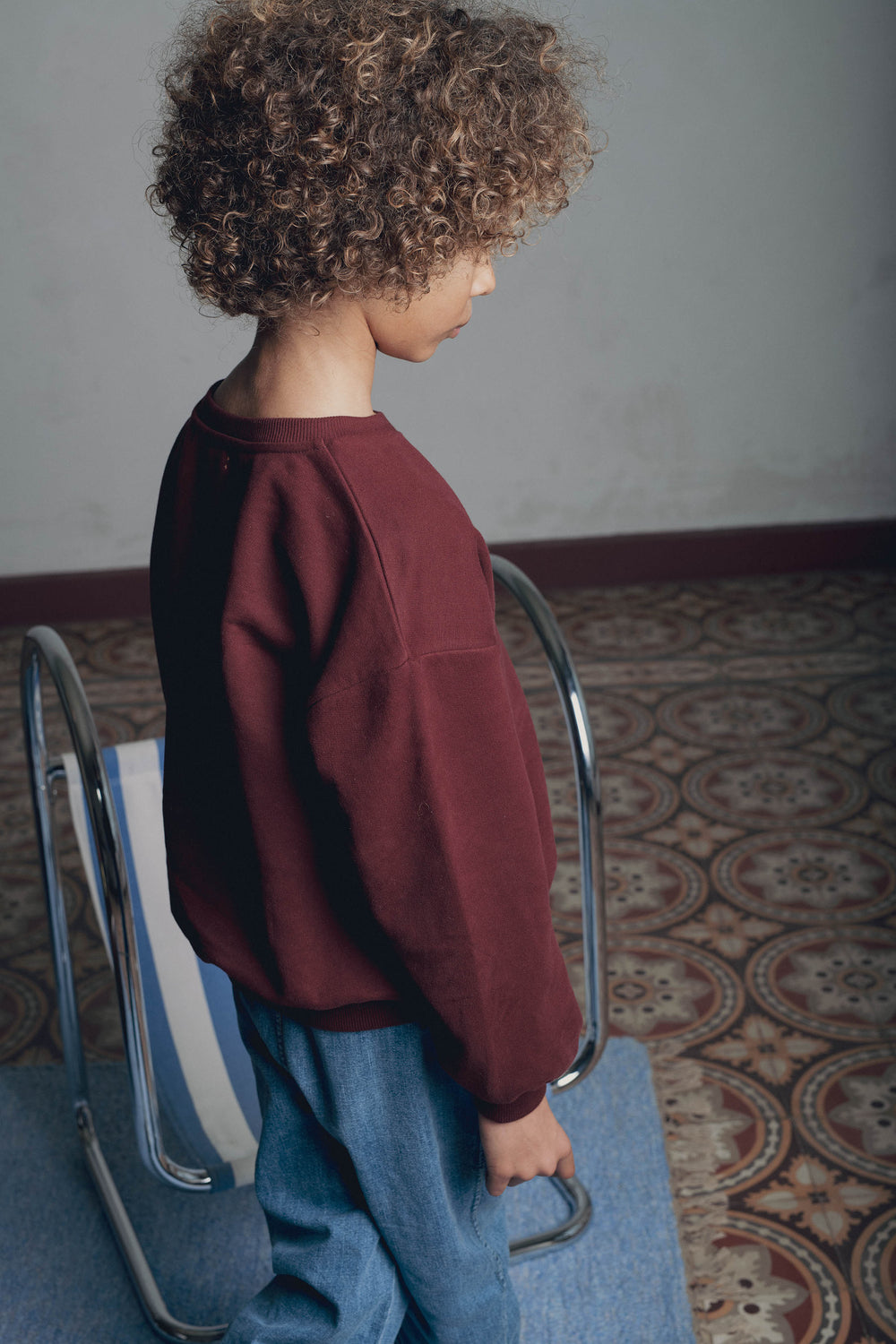 Vue de profil détail manche sweat garçon molleton coton marron Marlot Paris