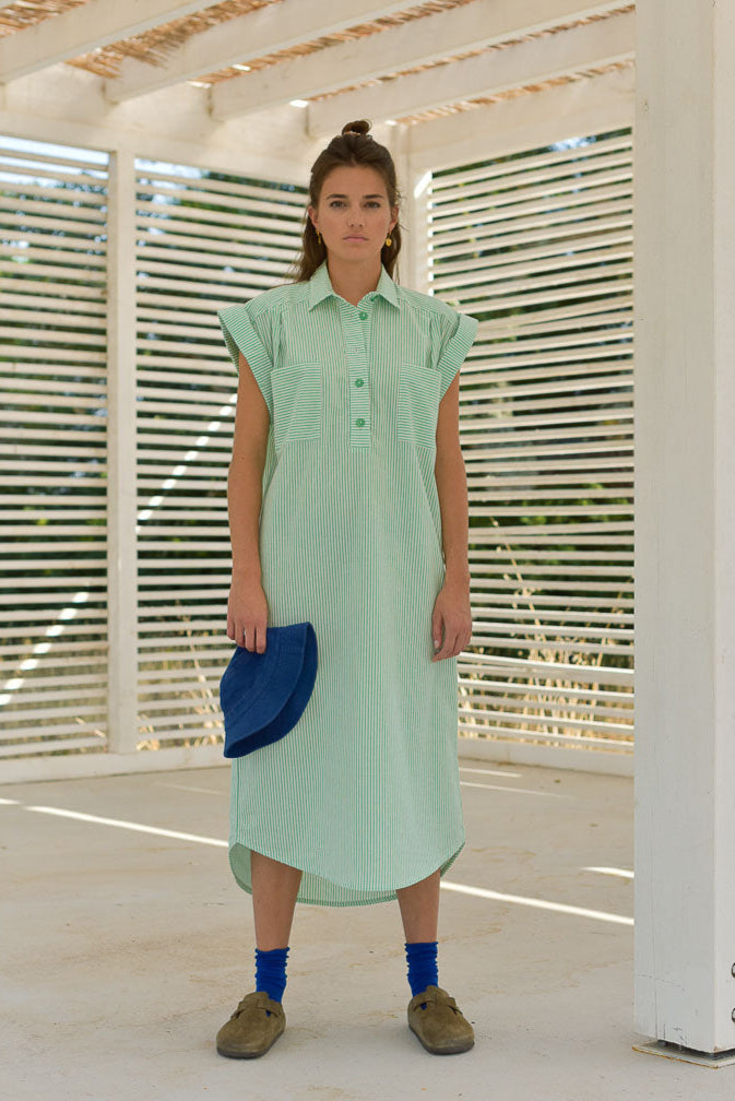 look femme robe chemise longue rayé vert marlot paris