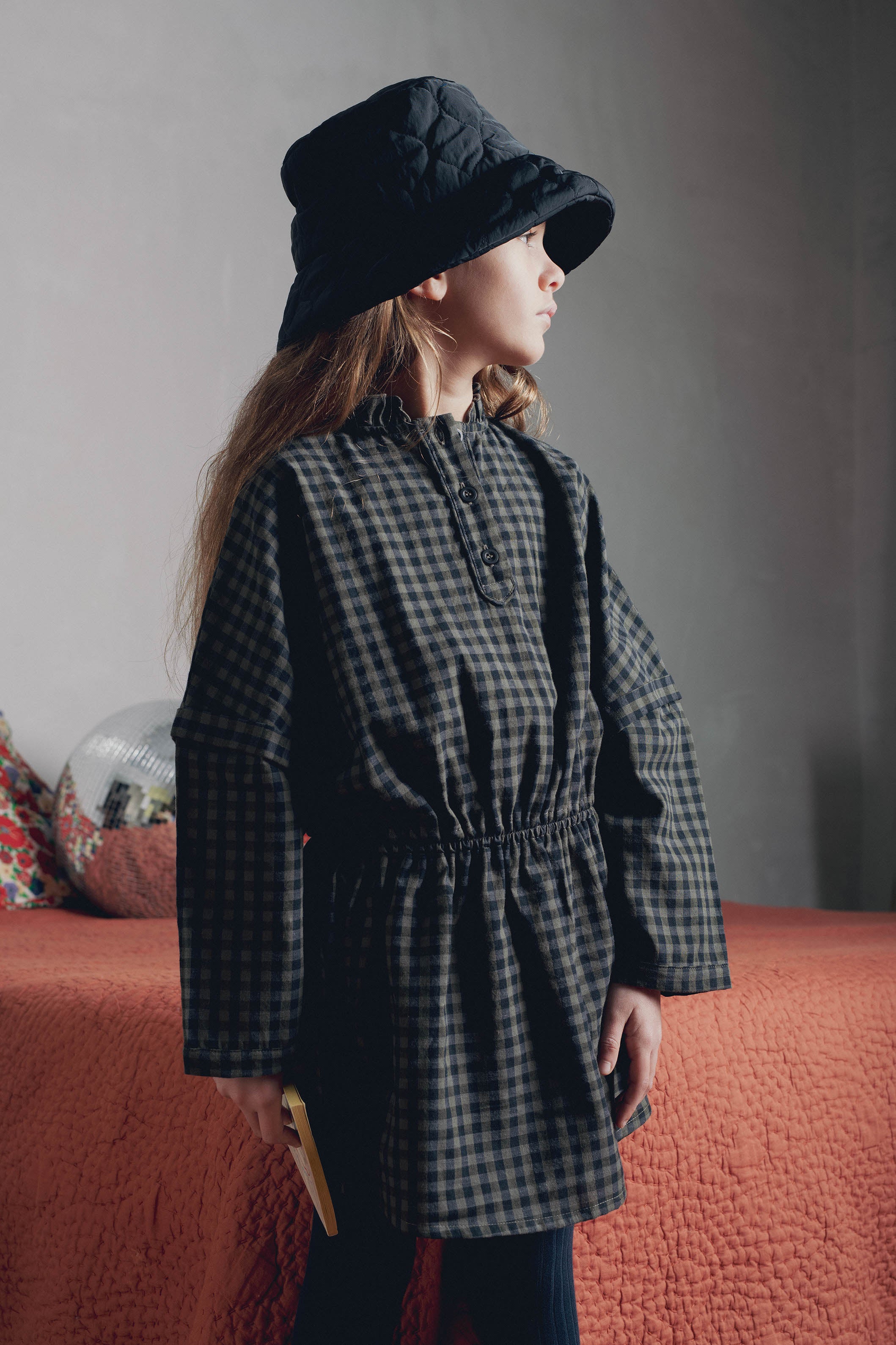 Look fille robe à carreaux vichy kaki Marlot Paris