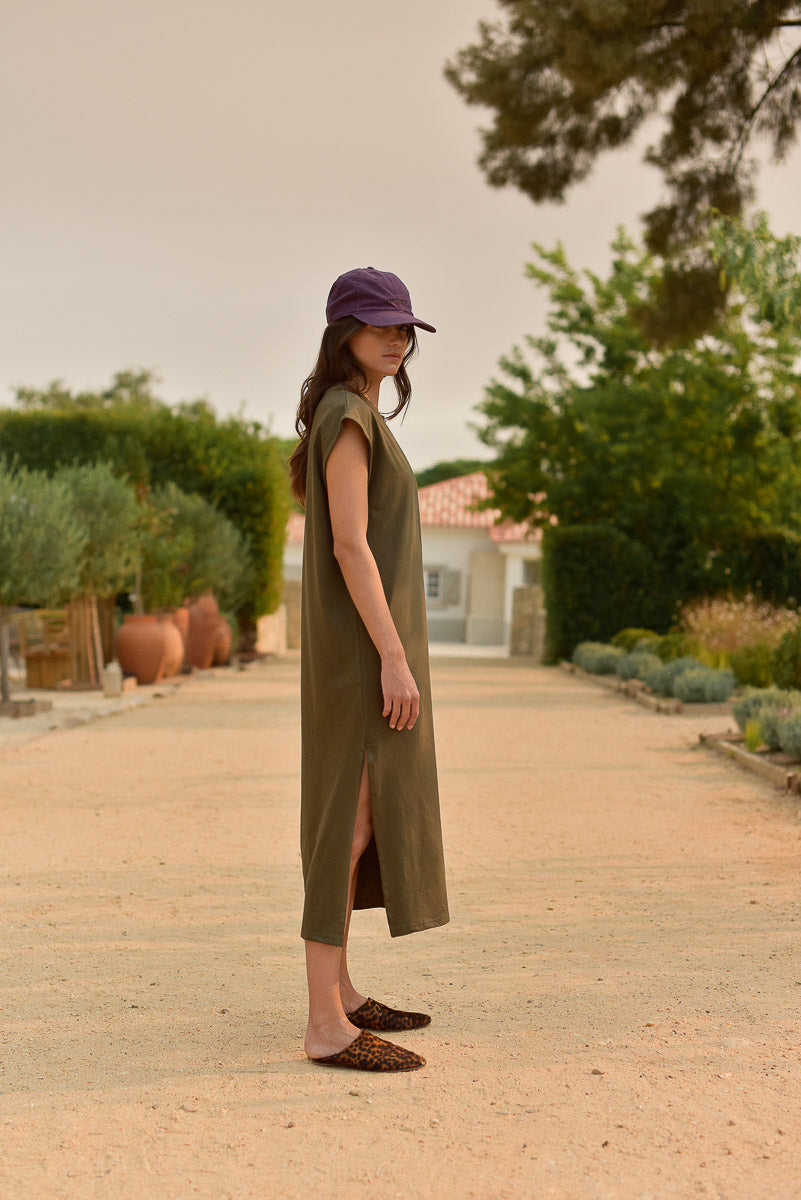 vue de profil robe femme constance coton bio olive marlot paris