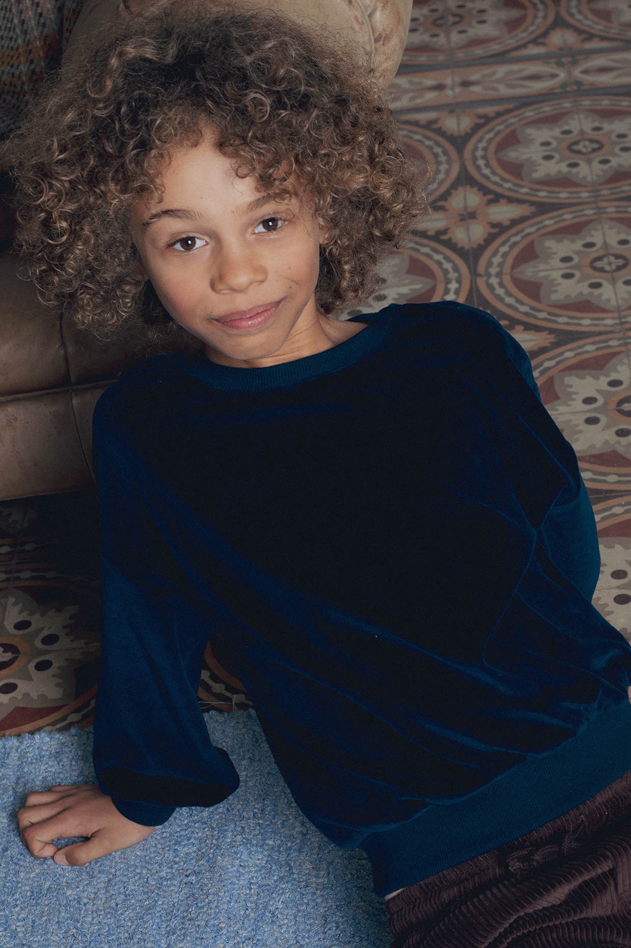 Sweat garçon maille velours bleu marine Marlot Paris