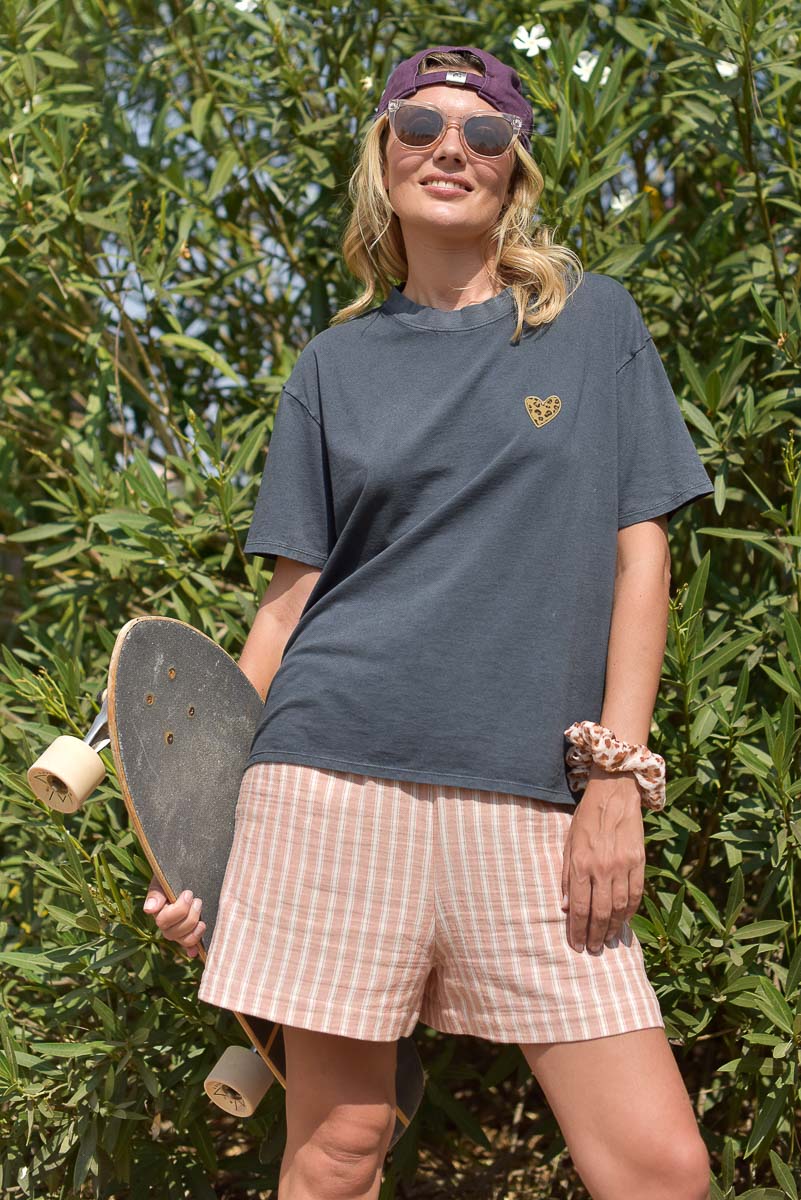 look femme tee-shirt jil indigo coeur léopard marlot paris