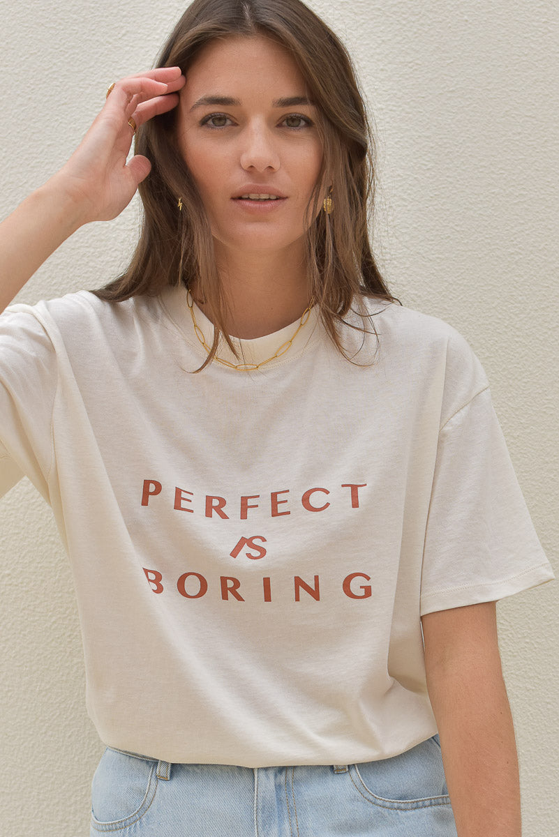 tee-shirt femme coton bio message perfect is boring marlot paris