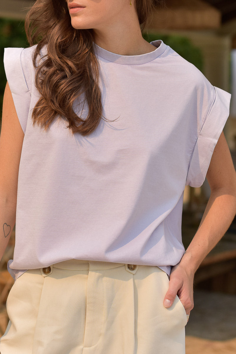 détail coupe tee-shirt femme coton bio max lilas marlot paris