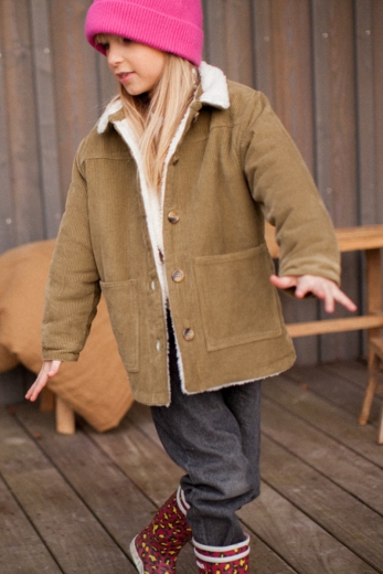 Brunette coat wasabi corduroy and faux fur lining