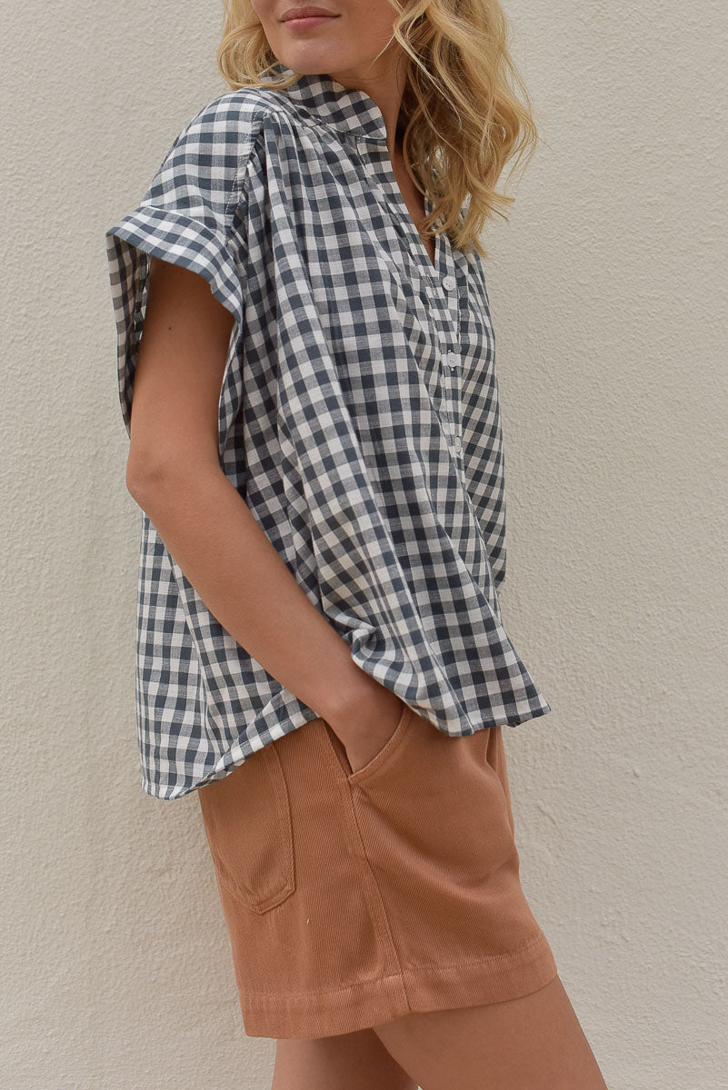 vue de profil blouse femme à carreaux vichy marlot paris 