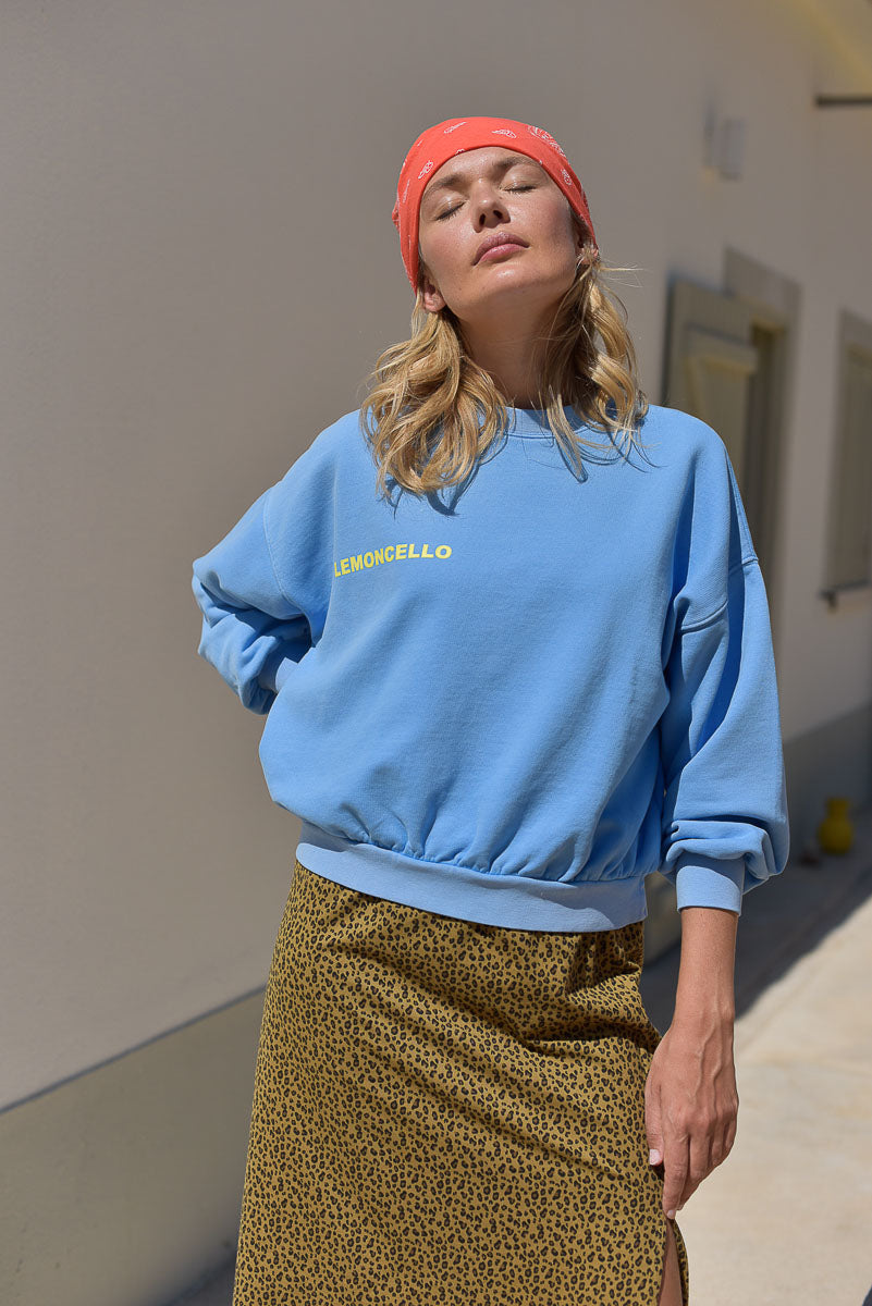 sweat femme coton bio bleu message limoncello marlot paris